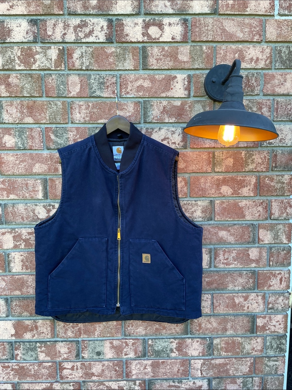 2005 Vintage Carhartt V02 Navy Workwear Canvas Vest with Brass Zipper
